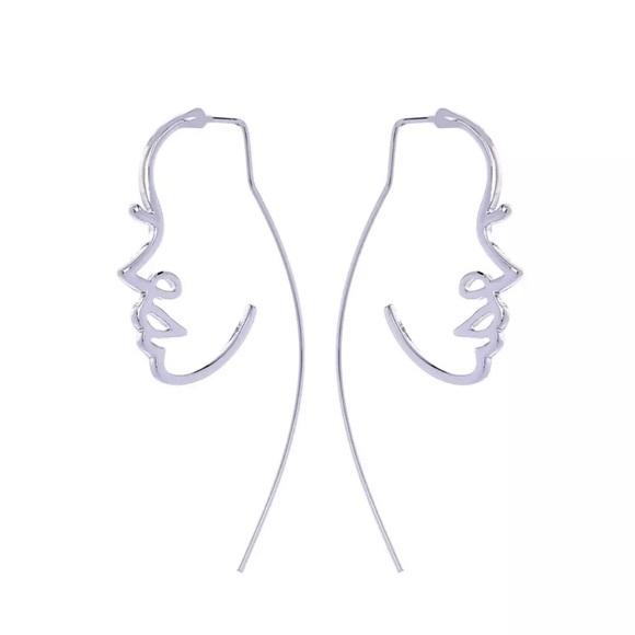 Silver Hollow Face Design Earrings - Picture 5 of 6